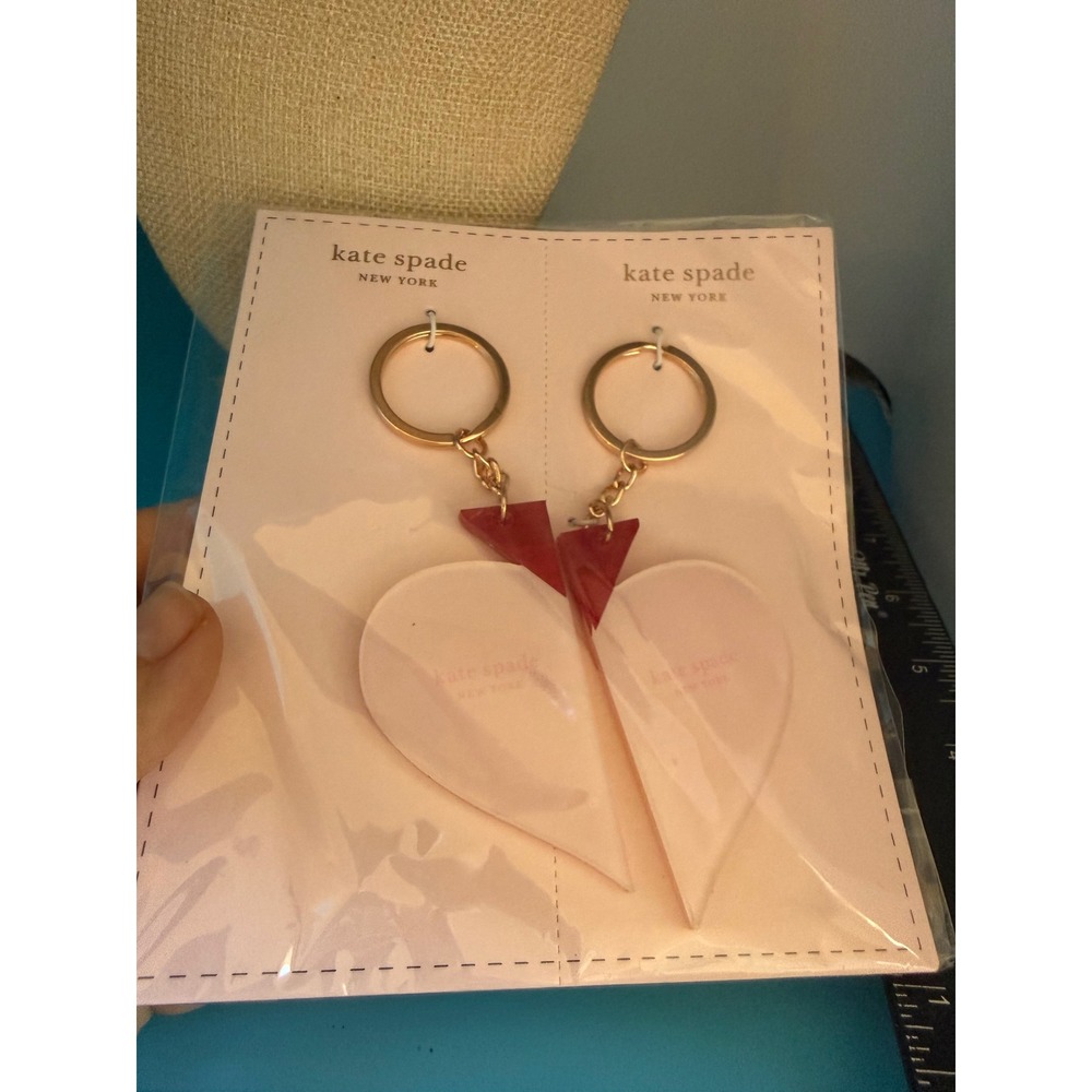 Kate Spade New York Yours and Mine Heart Keychain Set Pink Red Acrylic NWT